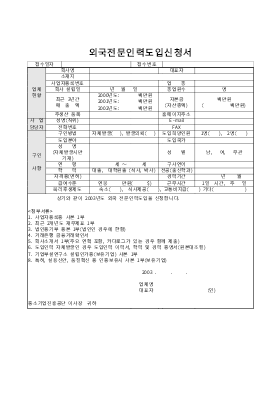 사업계획서 (외국전문인력도입신청서) 사업계획서 (외국전문인력도입신청서)